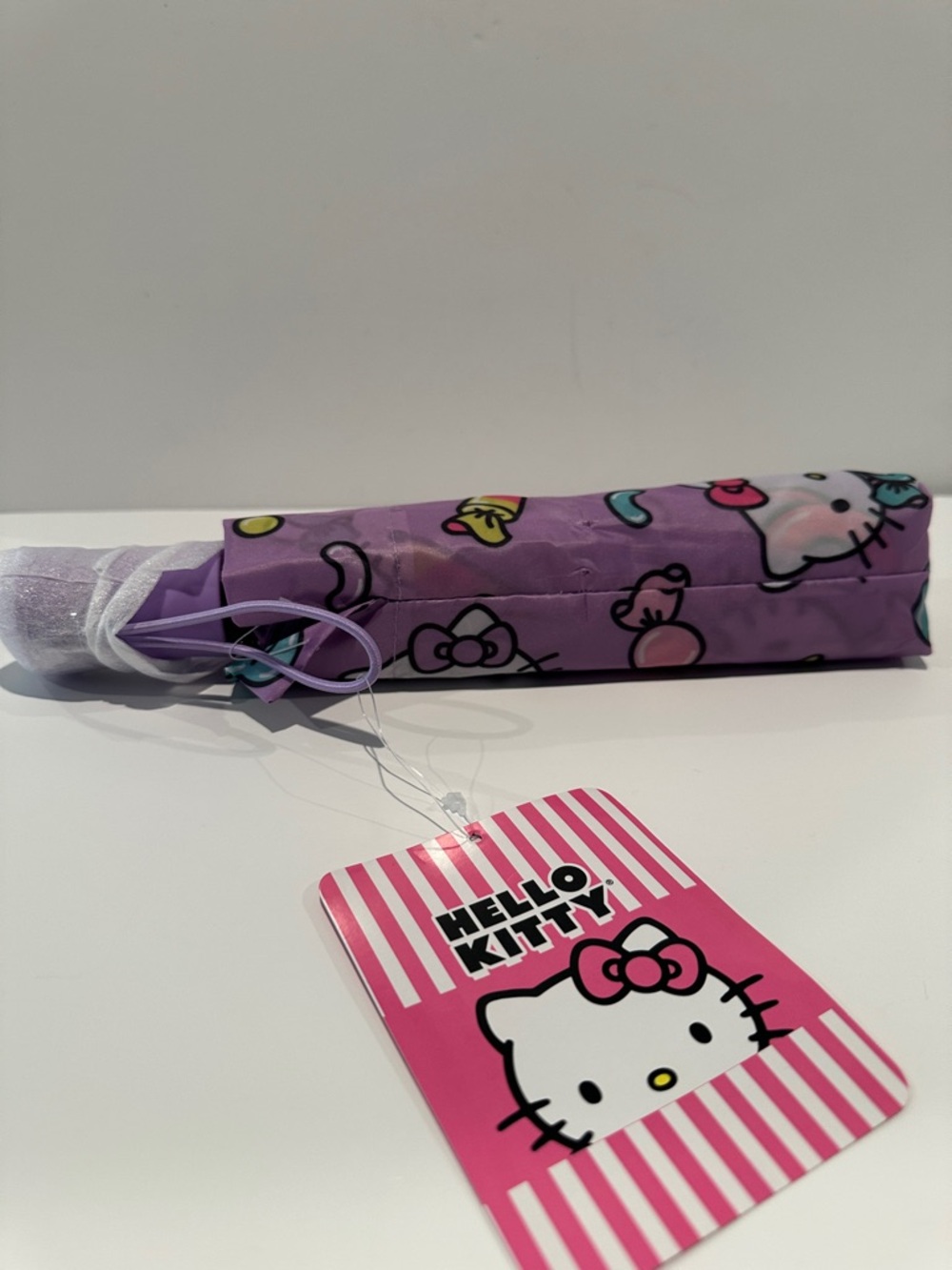 NWT Hello Kitty Push Button Automatic Open & Close Purple Umbrella with Wristlet